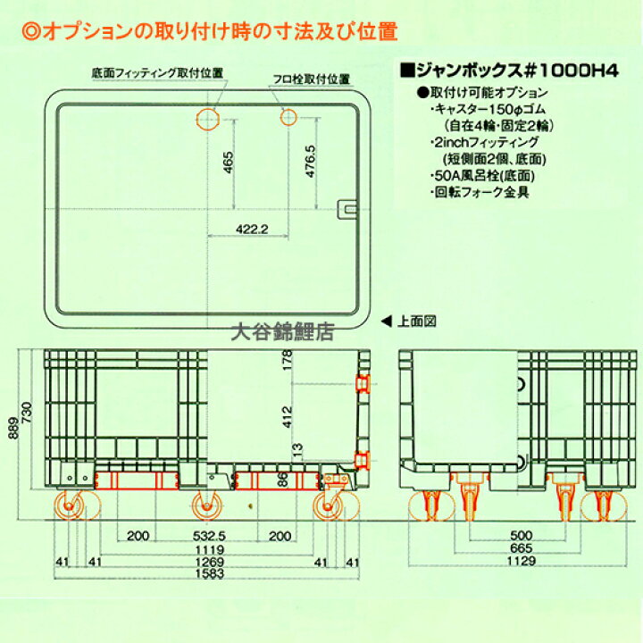 楽天市場】☆サンコー(三甲)ジャンボックス#1000 H4キャスター付 色 