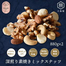 ＼クーポンで20％OFF！／モンドセレクション受賞！直火深煎り焙煎 無添加 素焼き ミックスナッツ 880g 2個セット 熟練職人の直火焙煎 くるみ も 素焼き 香ばしい それぞれの ナッツ の味と食感を活かす個別焙煎 無塩 無油 アーモンド カシュー 胡桃 マカダミア