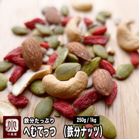 鉄分たっぷり ミックスナッツ 250g / 1kg へむてっつ 鉄分ナッツ間食おきかえ 栄養補助 ナッツ 健康 貧血改善 おやつ アーモンド カシューナッツ ひまわりの種 かぼちゃの種 クコの実 グリーンレーズン 送料無料 ナッツ 専門店 上野 アメ横