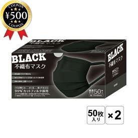 [レビュー投稿で500円OFFクーポン進呈中] 三層構造 不織布マスク ブラック 50枚入り ×2箱セット 黒 全国マスク工業会 大人用 花粉 PM2.5対応 使い捨て マスク まとめ買い 大容量 使い捨てマスク カラーマスク ブラック お得 セット