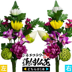 蓮付き仏花 1本(左右選択可能)全長約32~34cm/水上約27cm※4〜4.5寸の花立に最適【納期目安:営業日の正午受付で当日出荷】