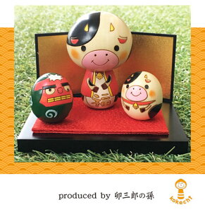 干支こけし丑(うし)獅子舞セット【屏風とちりめん台付セット】