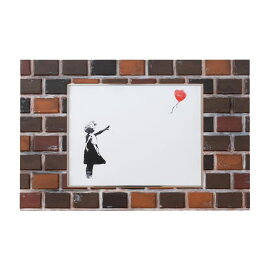 【正規複製ポスター使用】バンクシー ハートバルーン 縦390 x横595mm 創作額縁 Banksy Heart Balloo アートフレーム オリジナル額縁 アンティーク ストリートアーティスト