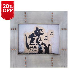 【正規複製ポスター使用】バンクシー ラジカセねずみ 縦445x横450mm 創作額縁 Banksy Ghetto Blaster Rato アートフレーム オリジナル額縁 アンティーク ストリートアーティスト