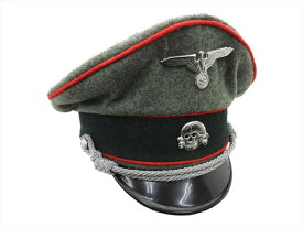 ドイツ軍 Waffen SS クラッシュキャップ 将校 制帽 兵科色赤 砲兵 外側ウール100％ 58cm T1-4-2