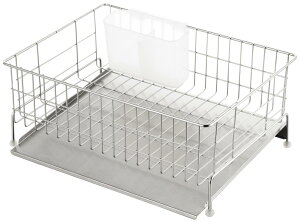 ヨシカワ 水切りラック 水切りかご 日本製 水の流れるステンレス水切り シルバー 27×36×15.5cm 1305134 食器 水切り カゴ 台所 シンク トレー キッチン バスケット