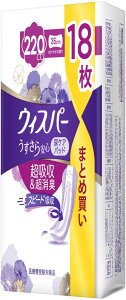大容量ウィスパー うすさら安心 220cc 18枚 (尿漏れパッド 尿とりパッド 女性用)【安心用】