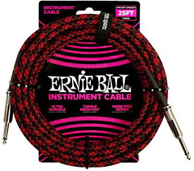 正規品 ERNIE BALL 6398 楽器用シールドケーブル 25フィート BRAIDED INSTRUMENT CABLE 7.62m レッド ブラック