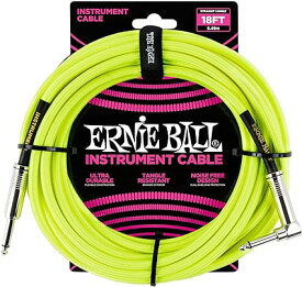正規品 ERNIE BALL 6085 楽器用シールドケーブル 18フィート 5.49m BRAIDED INSTRUMENT CABLE STRAIGHT/ANGLE ネオン イエロー