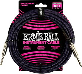 正規品 ERNIE BALL 6395 楽器用シールドケーブル 18フィート BRAIDED INSTRUMENT CABLE 5.49m パープル ブラック