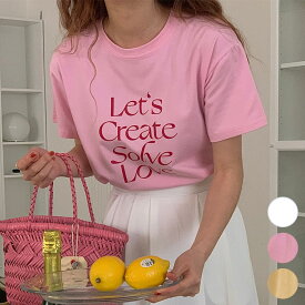 ロゴプリント 半袖 Tシャツ トップス ラウンドネック 春 夏 秋 20代 30代 40代 レディース 韓国ファッション (1)