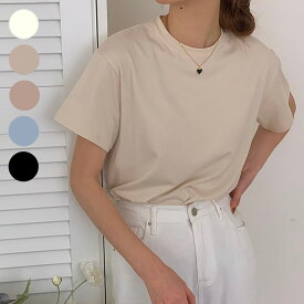 無地 半袖 Tシャツ トップス シンプル ラウンドネック インナー 春 夏 秋 20代 30代 40代 レディース 韓国ファッション (1)