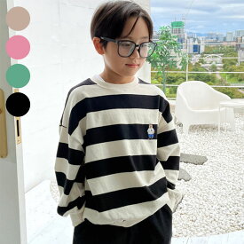 韓国子供服 トレーナー ボーダー キッズ スウェット 長袖 Tシャツ ロンT クマ刺しゅう付き 110cm 120cm 130cm 140cm 150cm 160cm 男の子 女の子 (2)