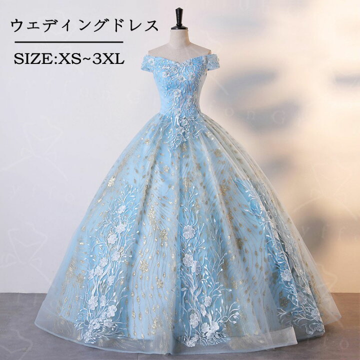 楽天市場】イブニングドレス オフショルダー 水色 花柄 オシャレ 演奏 