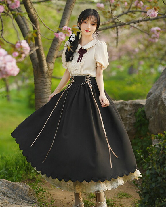 楽天市場】洋服 ロリータ ブラウス 半袖シャツ フレアスカート ロング  