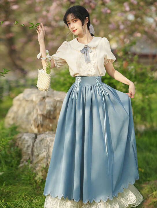 楽天市場】洋服 ロリータ ブラウス 半袖シャツ フレアスカート ロング  