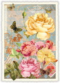 "Vintage Flowers"ラメ加工ダイカットポストカード