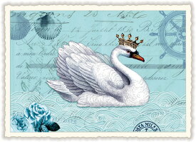"Crowned swan"ラメ加工ダイカットポストカード