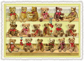 "Lots of teddy bears"ラメ加工ダイカットポストカード