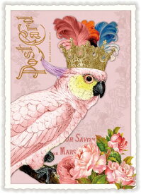 "Parakeet with Crown"ラメ加工ダイカットポストカード