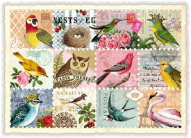 "Bird Stamps Collage"ラメ加工ダイカットポストカード