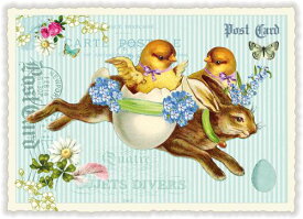 "Chick on Rabbit"ラメ加工ダイカットポストカード