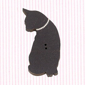木製ボタン　ネックレス黒猫　3.2cm