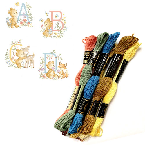 DMC刺繍糸のみ　クロスステッチ図案　Le grand ABC Oursons (くま　アルファベット) | ココロ商店