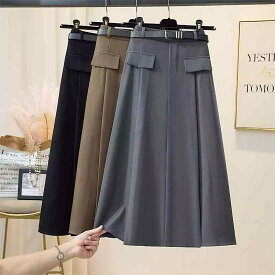レディース スカート プリーツ Aライン ハイウエスト ミモレ丈 膝下丈 大きいサイズ 細見え 体型カバー 上品 きれいめ 通勤 夏
