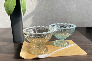雪の花 丸フラッペ ブルー /古代色 ガラス レトロ ボウル おしゃれ 皿 デザートカップ 昭和レトロ 廣田硝子 食器 小鉢 フルーツ皿 かき氷 アイスクリーム テーブルウェア テーブルコーディネ