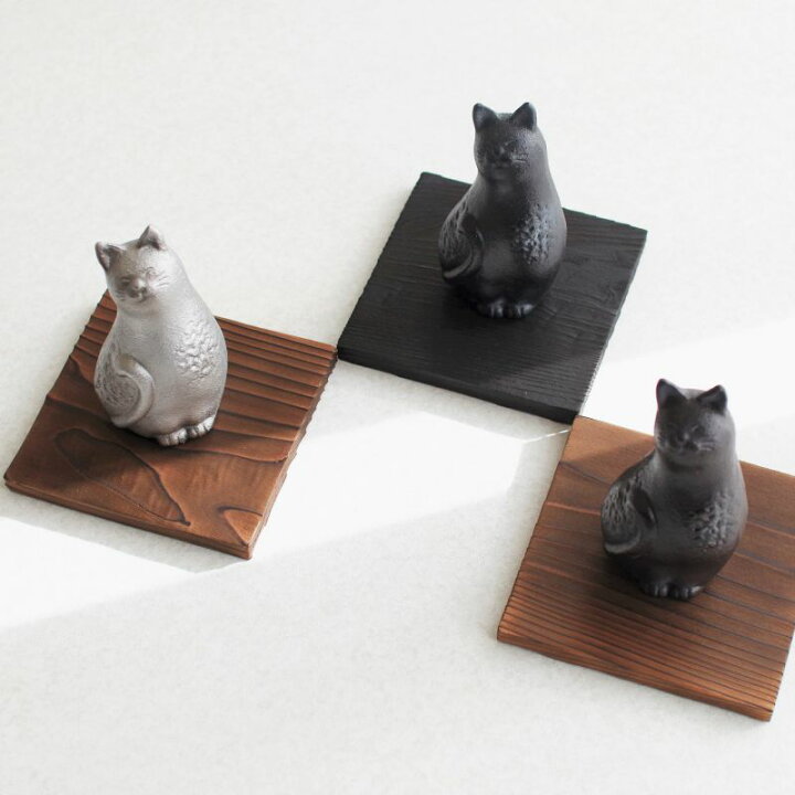 楽天市場】博鳳堂 お香立て - 猫 茶色 黒 銀色 鉄 10×6×4.5cm 線香 
