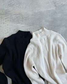 【Bilitis dix-sept ans】 Knit Pullover（High） ビリティス・ディセッタン リブ ニット プルオーバー ハイネック カシミヤ コットン シンプル カジュアル トップス Ivory Black 2914-532A