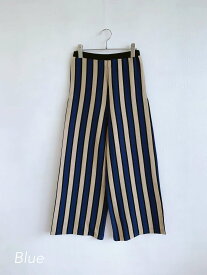 【MARCOMONDE】 Summer Knit Pants マルコモンド サマー ニット パンツ ストライプ リラックス ワイドパンツ コットン ウエストゴム Blue Beige KNT19-002 KOKO