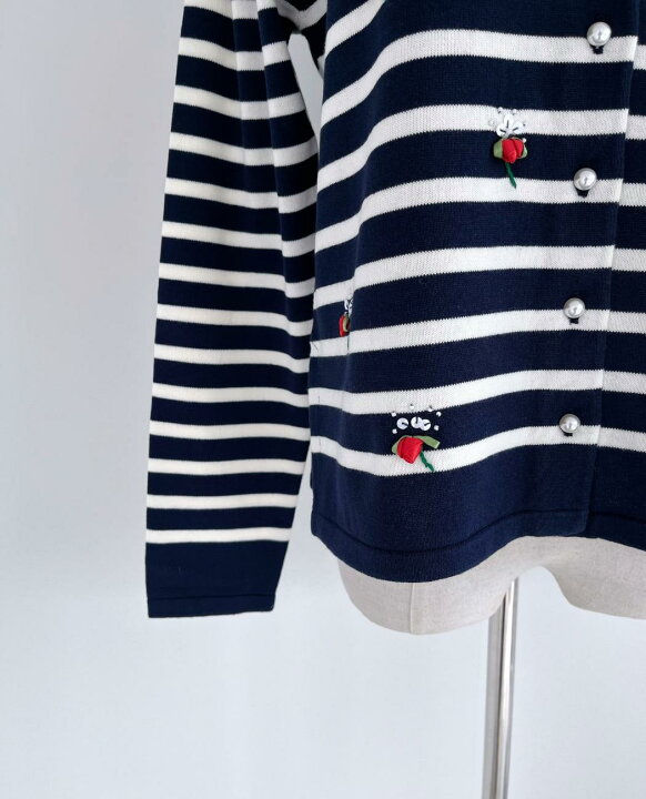 楽天市場】【MUVEIL】 つぼみ刺繍ボーダーカーディガン ミュベール 
