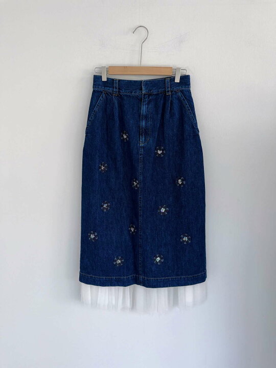 楽天市場】【MUVEIL】 フラワー刺繍デニムスカート ミュベール Aライン 