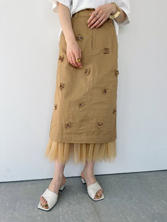 楽天市場】【MUVEIL】 フラワー刺繍チノスカート ミュベール Aライン  