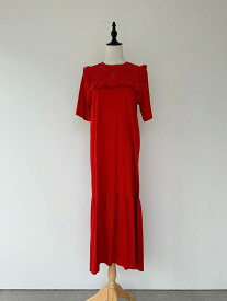 【MUVEIL】 レースコンビワンピース ミュベール レトロ ドレス 刺繍 リゾート 半袖 赤 Red コットン MA221UA003 KOKO