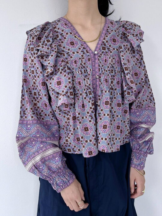 楽天市場】【Sara Mallika】 Kareena Square Print Frill Top 
