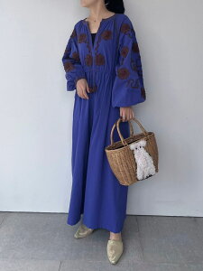 �ySara Mallika�z Deepika Tape Emb Dress �T���}���J �����O�h���X �����s�[�X �h�J ���]�[�g �E�G�X�g�؂�ւ� Ecru Purple �R�b�g�� 020442SD1 KOKO