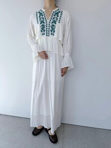 �ySara Mallika�z Cotton Jacquard Cord Embroidery Dress �T���}���J �R�b�g�� �W���K�[�h �R�[�h �G���u���C�_���[ �h���X �����s�[�X ���]�[�g �h? V�l�b�N Ecru Green 020452SC2 KOKO