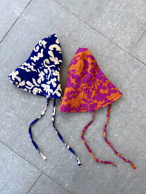【Sara Mallika】 C.Linen Flower Print Hat サラマリカ リネン フラワープリント ハット コットン リゾート 帽子 バケットハット 紐付き Orange Blue 027031SH4 KOKO