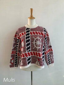 【COOHEM】 MARINE MOTIF KNIT P/O コーヘン マリン モチーフ ニット プルオーバー デザインニット コットン 手洗い 総柄 Multi White 10-202-004 KOKO