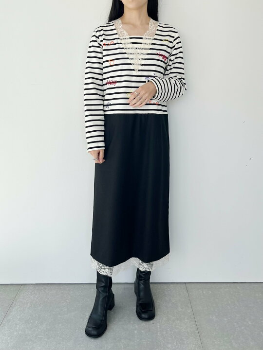 楽天市場】【MUVEIL】 ボーダー刺繍OP ミュベール MA233FA003 White  