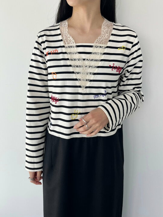 楽天市場】【MUVEIL】 ボーダー刺繍OP ミュベール MA233FA003 White 