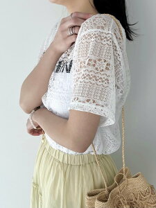 �ymint designs�z Lace T-sirts �~���g�f�U�C���Y ���[�X T�V���c ���S �v�����g ���C���[�h ���� White 44241-RL2TF04 KOKO