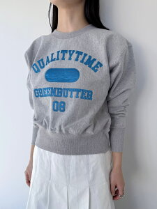 �yGREEN BUTTER�z Patch Crop Sweatshirt �O���[���o�^�[ �p�b�`�N���b�v �X�E�F�b�g ���S �~�h���� �X�|�[�e�B�[ �R�b�g�� �N���[�l�b�N D/Melange Caramel GB25SSPCMTCM KOKO