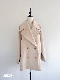 【Bilitis dix-sept ans】 Big Lapel Short Coat 2915-786 ビリティスディゼッタン ウールコート ミドル丈 Beige Navy レディース