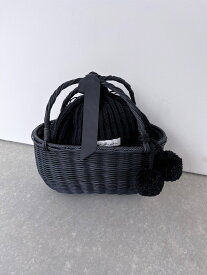 【Bilitis dix-sept ans】 Rattan Basket ビリティスディゼッタン カゴバッグ Misc-1277 ハンドバッグ Black リボン 巾着付き
