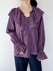 【Sara Mallika】 Cotton Stripe Ethnic Print Tops サラマリカ エスニック プリント ブラウス 020132SB4 Purple Black