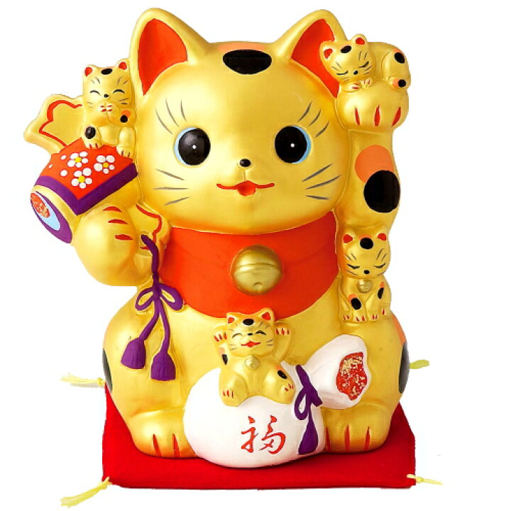 楽天市場】金運 猫づくし 招き猫 貯金箱 （金色）【左手上げ/日本製 